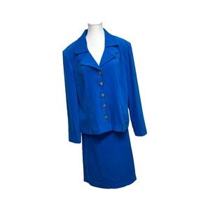 Leslie Fay,EUC, Blue Skirt Set, P2P 23”, metal buttons. Top sz 16/skirt sz 14